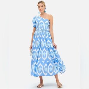 NWT | OLIPHANT Odisha One Shoulder Blue Maxi Dress Cotton Size Large L $328 RRP